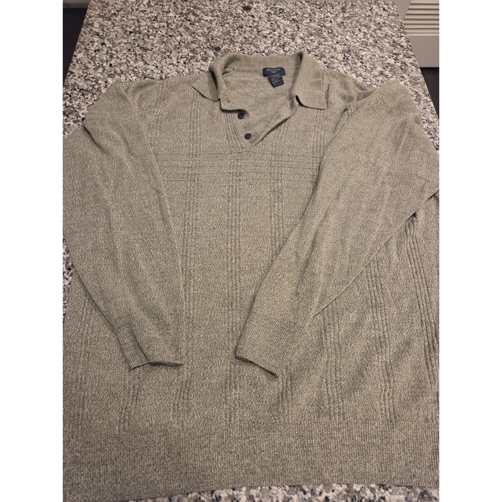 Dockers Mens XLT Sage Green Textured Knit Long Sleeve Polo Sweater Button Collar
